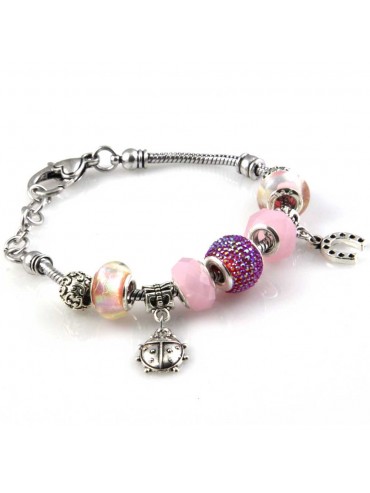 bracciale donna con beads e ciondoli in ceramica cristallo e swarovski