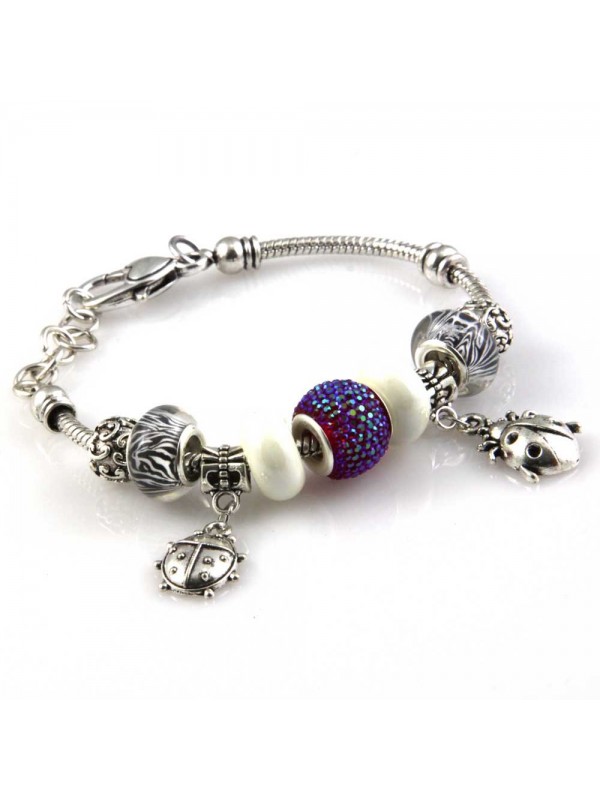 bracciale donna con beads e ciondoli in ceramica cristallo e swarovski