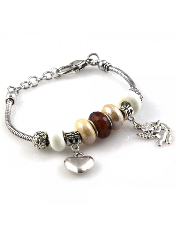 bracciale donna con beads e ciondoli in ceramica cristallo e swarovski