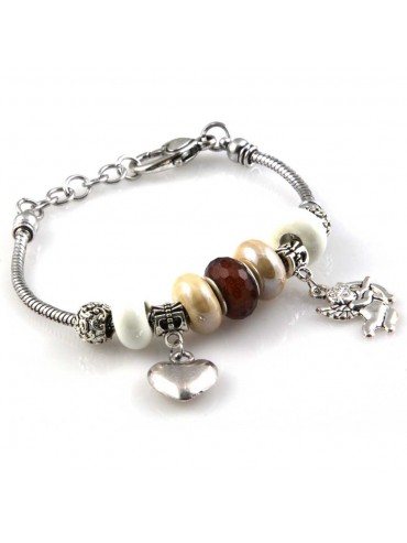 bracciale donna con beads e ciondoli in ceramica cristallo e swarovski