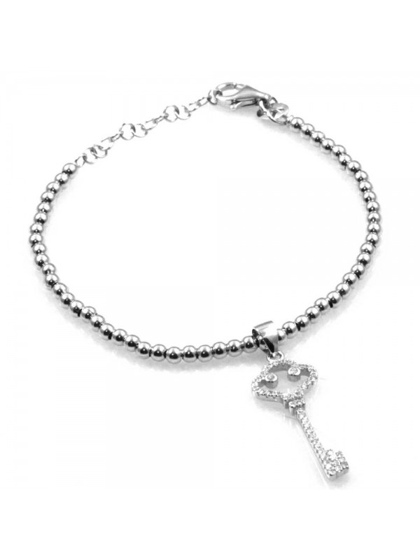 bracciale con chiave ciondolo pendente in argento 925 e strass