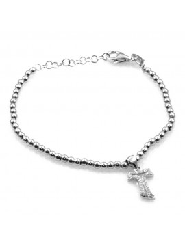 bracciale con tau ciondolo pendente in argento 925 e strass
