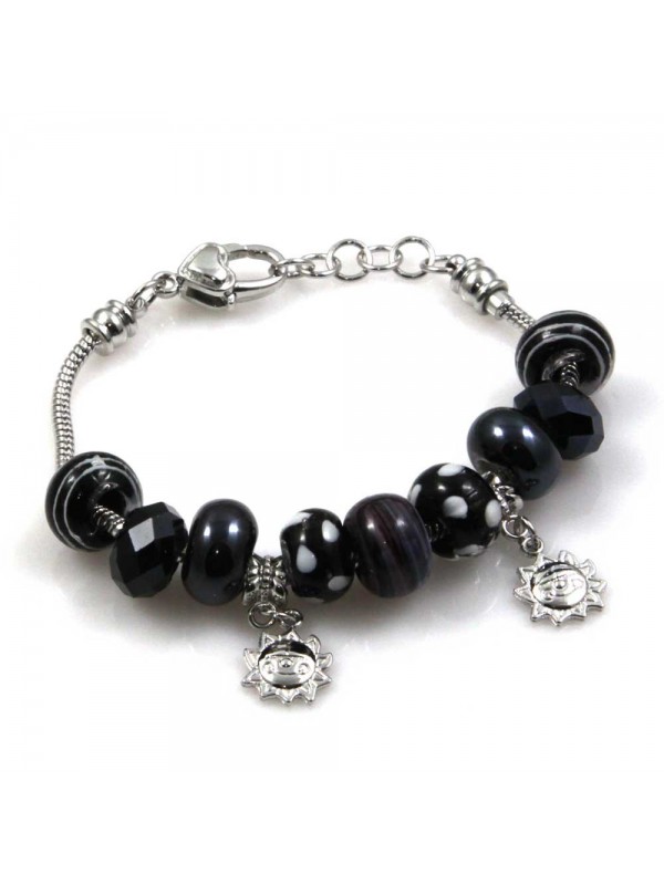 bracciale da donna in acciaio con elementi in cristallo ceramica e ciondoli pendenti