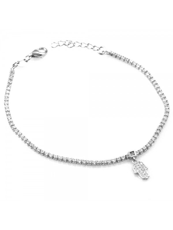 bracciale in argento con ciondolo pendente mano di fatima in argento 925 e strass