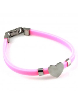 bracciale donna con cuore in acciaio e caucciu personalizzabile con incisione
