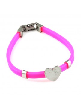 bracciale donna con cuore in acciaio e caucciu personalizzabile con incisione