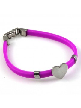 bracciale donna con cuore in acciaio e caucciu personalizzabile con incisione