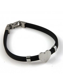 bracciale donna con cuore in acciaio e caucciu personalizzabile con incisione
