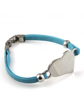 bracciale donna con cuore in acciaio e ecopelle personalizzabile con incisione