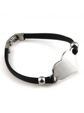 bracciale donna con cuore in acciaio e ecopelle personalizzabile con incisione