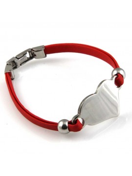 bracciale donna con cuore in acciaio e ecopelle personalizzabile con incisione