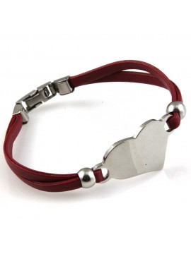 bracciale donna con cuore in acciaio e ecopelle personalizzabile con incisione