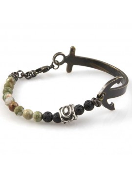 bracciale con ancora e pietre dure in acciaio uomo donna