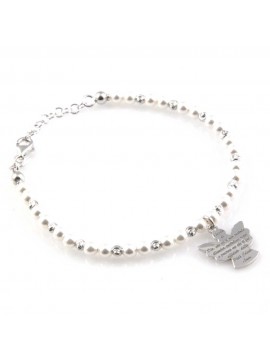 bracciale con angioletto in argento perle e preghiera angelo custode
