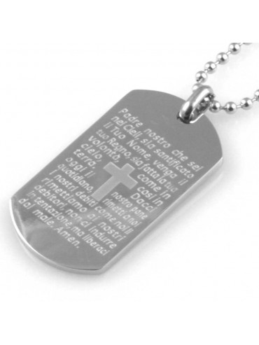 collana padre nostro piastra preghiera in acciaio uomo