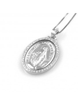 collana con medaglia miracolosa ciondolo in argento 925 e strass zirconi