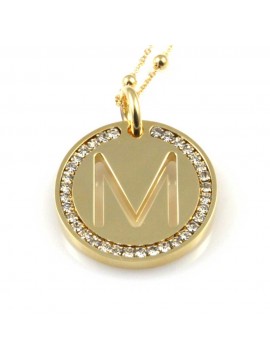 collana con lettera m iniziale ciondolo pendente in bronzo dorato