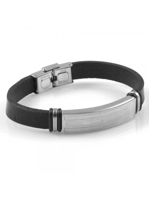 bracciale uomo in acciaio e pelle modello con piastra
