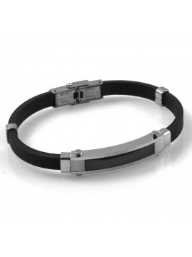 Bracciale uomo per incisione linea personalizzati acciaio e caucciu con piastra lungo cm 21 largo mm 7