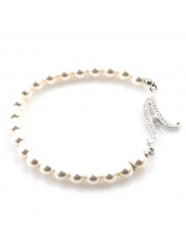 bracciale donna di perle con iniziale lettera a con strass elastico