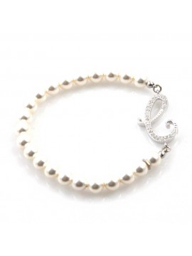 bracciale donna di perle con iniziale lettera c con strass elastico