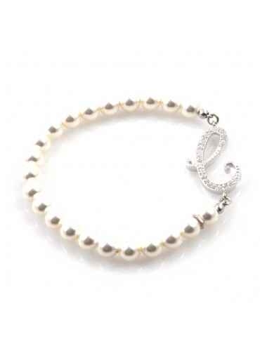 bracciale donna di perle con iniziale lettera c con strass elastico