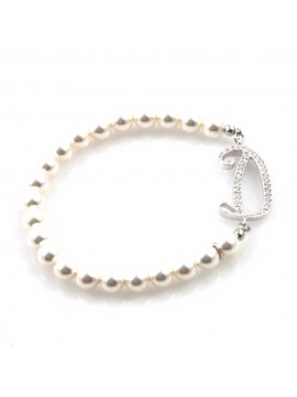 bracciale donna di perle con iniziale lettera d con strass elastico