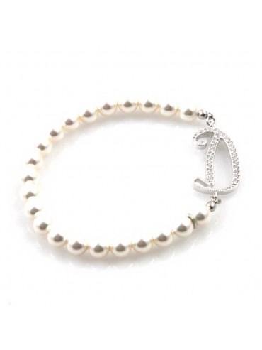 bracciale donna di perle con iniziale lettera d con strass elastico