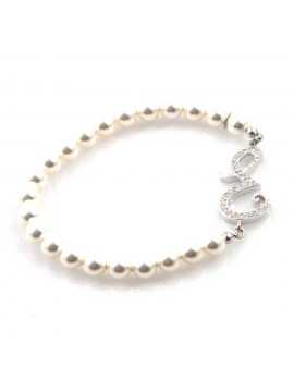 bracciale donna di perle con iniziale lettera e con strass elastico