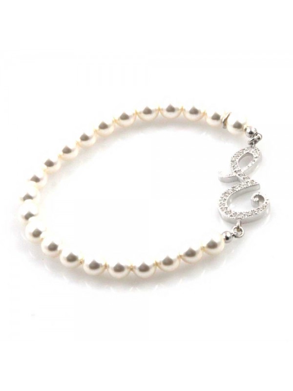 bracciale donna di perle con iniziale lettera e con strass elastico