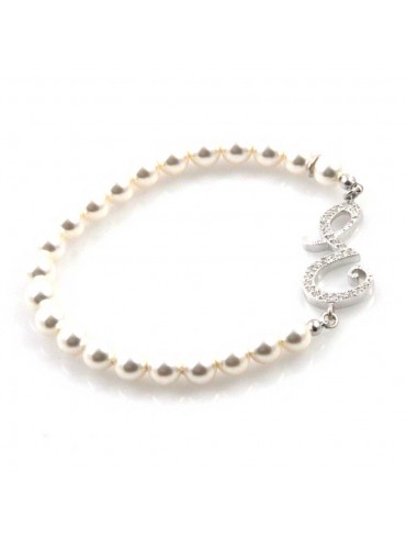 bracciale donna di perle con iniziale lettera e con strass elastico