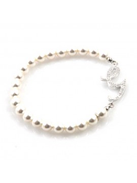 bracciale donna di perle con iniziale lettera g con strass elastico