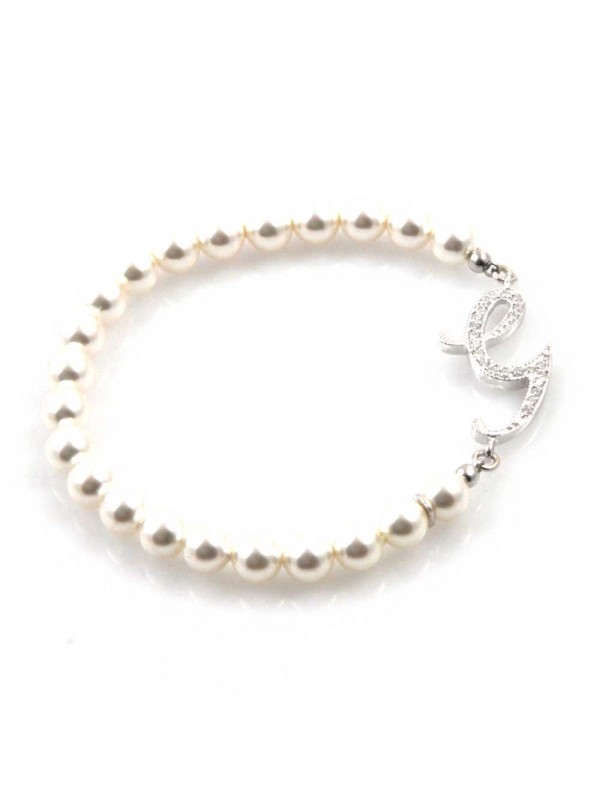bracciale donna di perle con iniziale lettera g con strass elastico