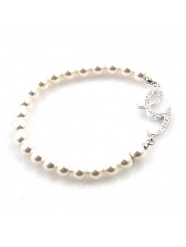 bracciale donna di perle con iniziale lettera g con strass elastico