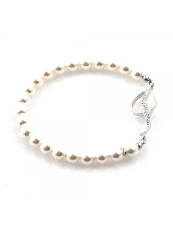 bracciale donna di perle con iniziale lettera i con strass elastico