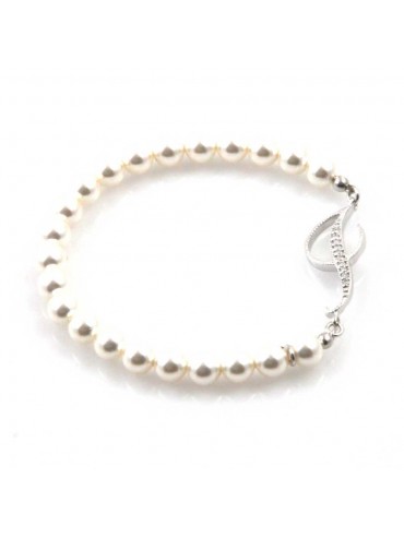 bracciale donna di perle con iniziale lettera i con strass elastico
