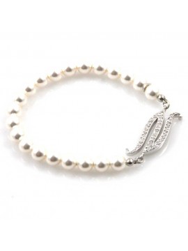 bracciale donna di perle con iniziale lettera n con strass elastico