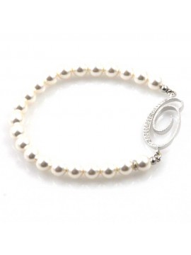 bracciale donna di perle con iniziale lettera o con strass elastico