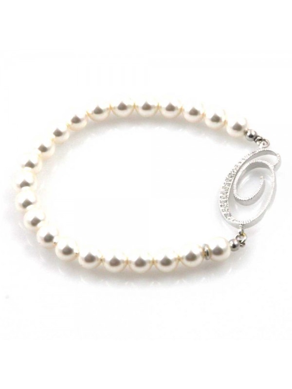 bracciale donna di perle con iniziale lettera o con strass elastico