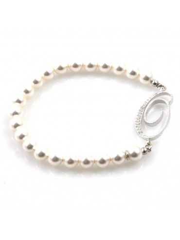 bracciale donna di perle con iniziale lettera o con strass elastico