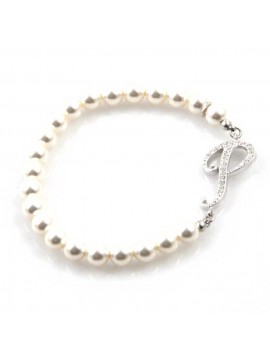 bracciale donna di perle con iniziale lettera p con strass elastico