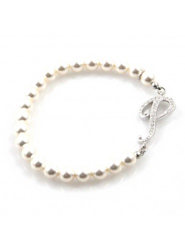 bracciale donna di perle con iniziale lettera p con strass elastico