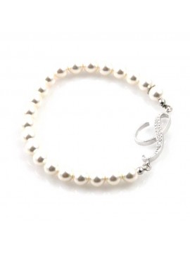 bracciale donna di perle con iniziale lettera s con strass elastico