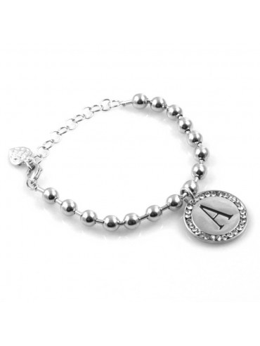 bracciale donna con lettera iniziale a ciondolo gioiello argentato con strass
