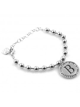 bracciale donna con lettera iniziale b ciondolo gioiello argentato con strass