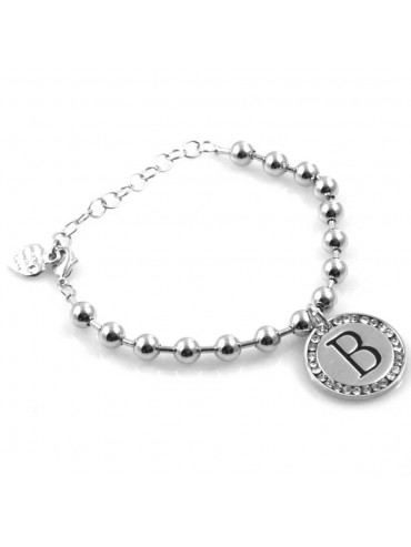 bracciale donna con lettera iniziale b ciondolo gioiello argentato con strass