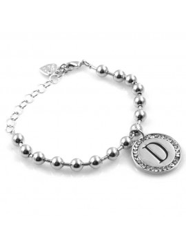 bracciale donna con lettera iniziale d ciondolo gioiello argentato con strass