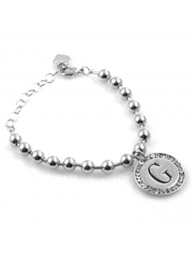 bracciale donna con lettera iniziale g ciondolo gioiello argentato con strass