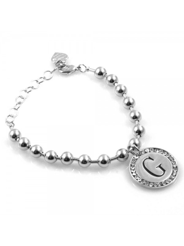 bracciale donna con lettera iniziale g ciondolo gioiello argentato con strass