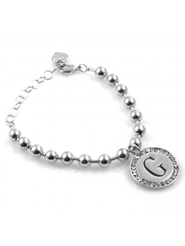 bracciale donna con lettera iniziale g ciondolo gioiello argentato con strass